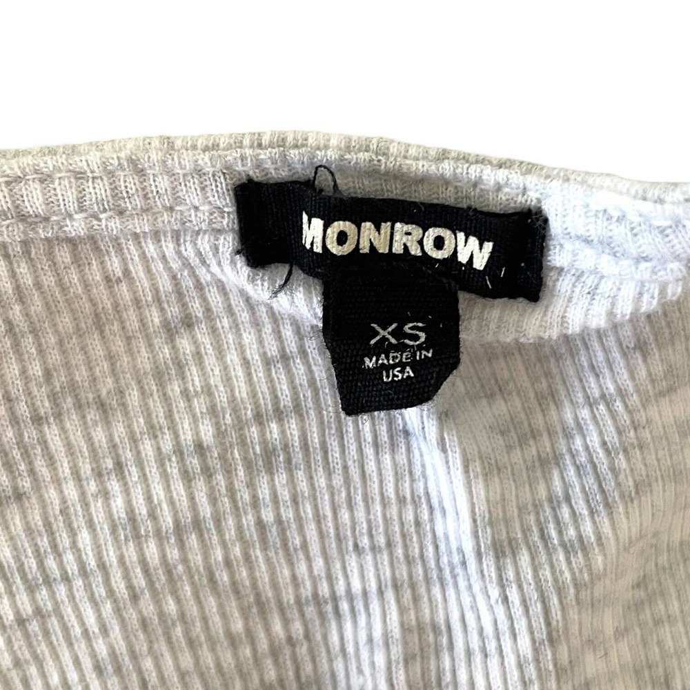 🍀Monrow Grey & Blue Ribbed Contrast Drawstring Waist Linen Tank Dress Size XS - Picture 6 of 8